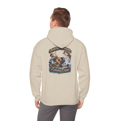 Fishing Crew Hoodie — "Hooked on Trouble" Graphic Hoodie