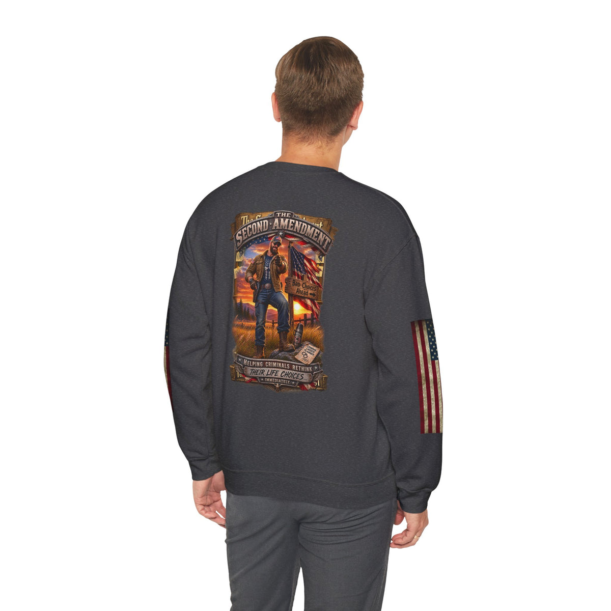 Veteran Tribute Crewneck Sweatshirt— American Flag Sleeve Patriotic Military Sweatshirt