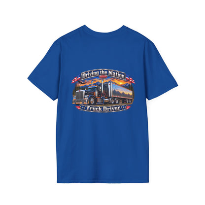 Truck Driver Crewneck T-Shirt— "Driving the Nation" Patriotic Semi-Truck Design - Personalized