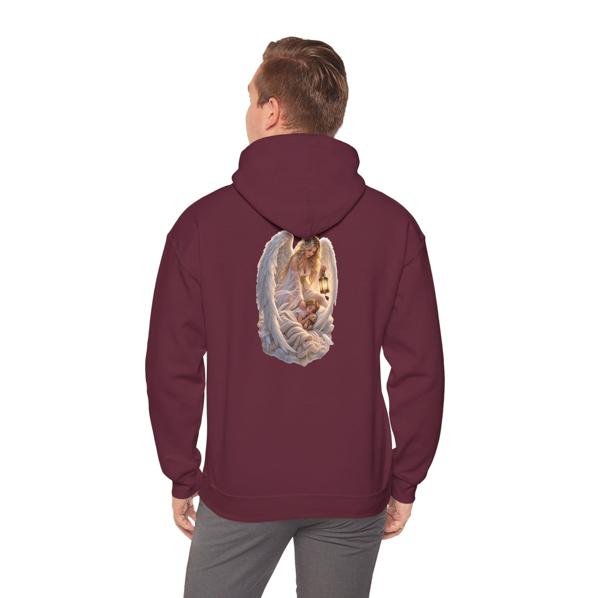 Angel Embrace Hoodie — Serene Guardian Back Print