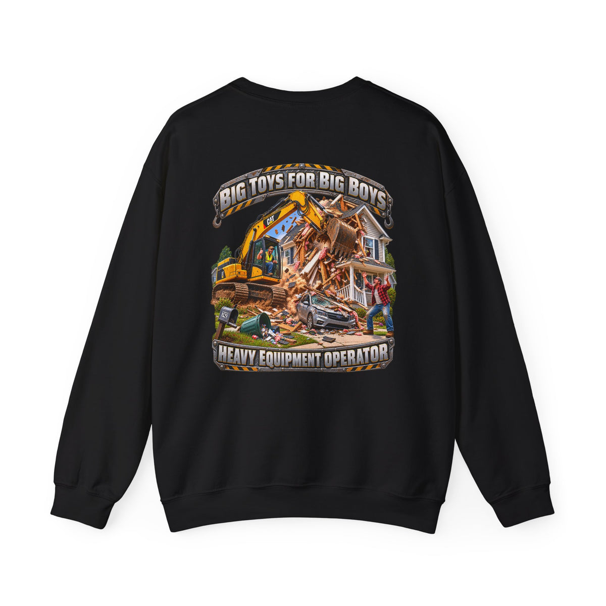 Funny Heavy Equipment Operator Crewneck Sweatshirt — "Big Toys for Big Boys" Construction Truck Graphic - Personalized