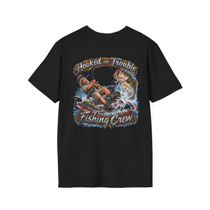 Fishing Crew T-Shirt — "Hooked on Trouble" Graphic T-Shirt