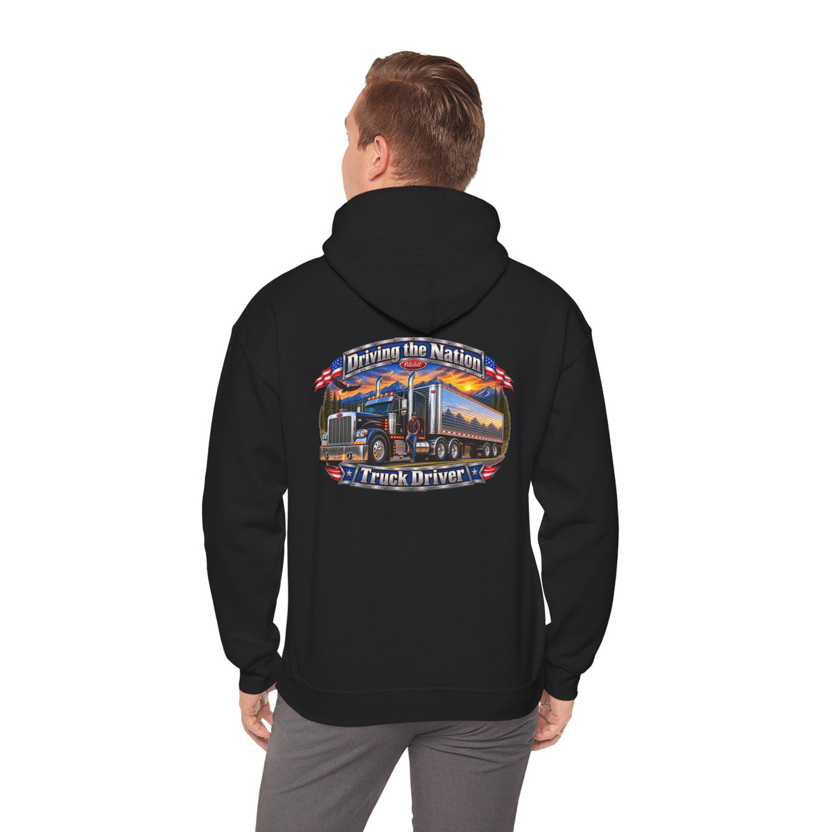 Truck Driver Hoodie — "Driving the Nation" Patriotic Semi-Truck Design - Personalized