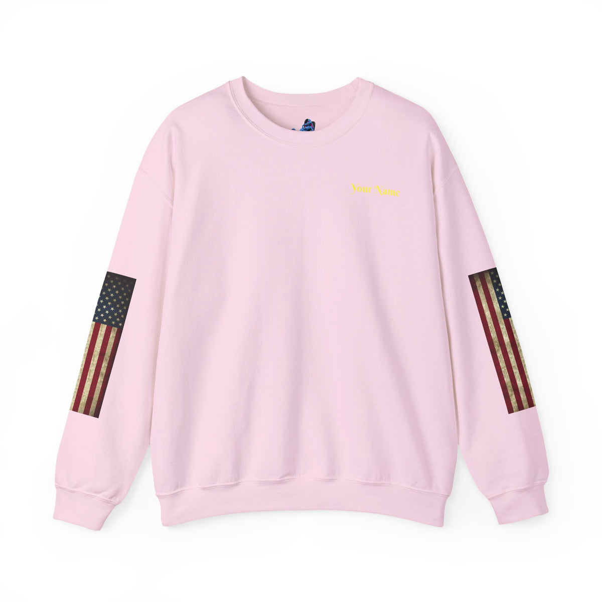 Patriotic Revolutionary War Crewneck Sweatshirt — Vintage American Flag Sleeves - Personalized