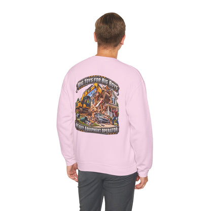 Funny Heavy Equipment Operator Crewneck Sweatshirt — "Big Toys for Big Boys" Construction Truck Graphic - Personalized