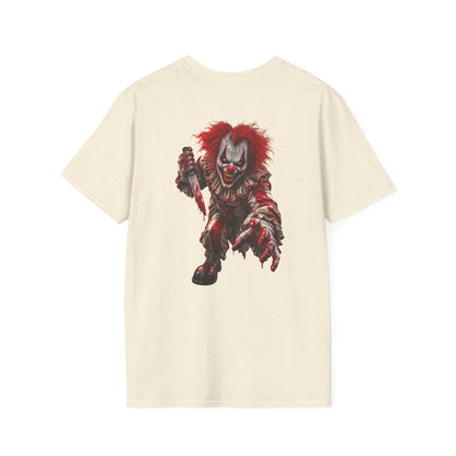 Horror Clown Graphic T-Shirt — Creepy Red Pennywise Style Back Print