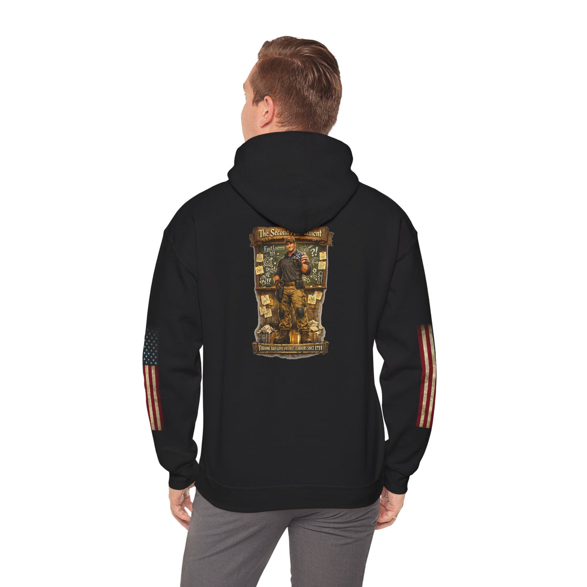 Patriotic Veteran Tribute Hoodie — American Flag Sleeves & Military Honor Back Print - Personalized