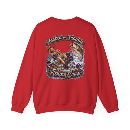 Fishing Crew Sweatshirt — "Hooked on Trouble" Graphic Crewneck