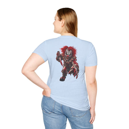 Horror Clown Graphic T-Shirt — Creepy Red Pennywise Style Back Print
