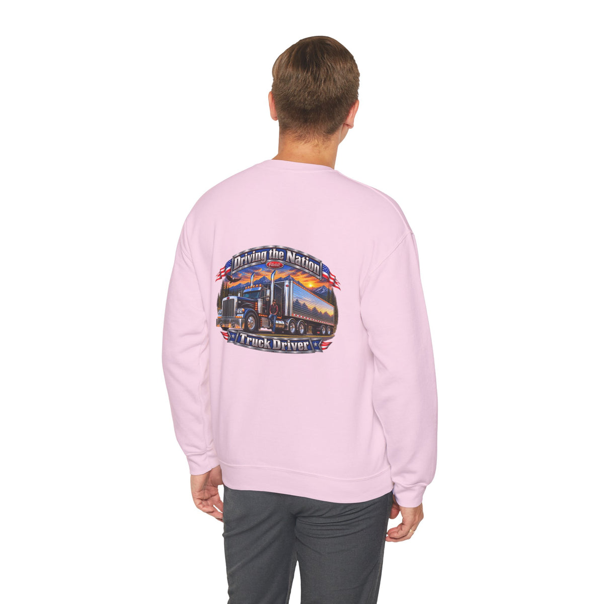 Truck Driver Crewneck Sweatshirt — "Driving the Nation" Patriotic Semi-Truck Design