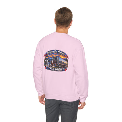Truck Driver Crewneck Sweatshirt — "Driving the Nation" Patriotic Semi-Truck Design