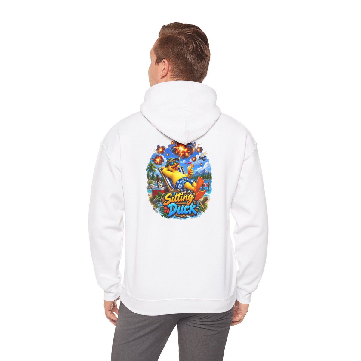 Sitting Duck Graphic Hoodie – Colorful Tropical Duck Illustration