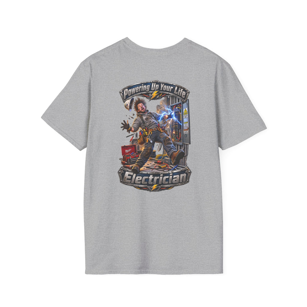 Funny Electrician Crewneck T-Shirt — 'Powering Up Your Life' Tradesman Gift - Personalized