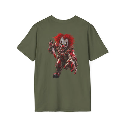 Horror Clown Graphic T-Shirt — Creepy Red Pennywise Style Back Print