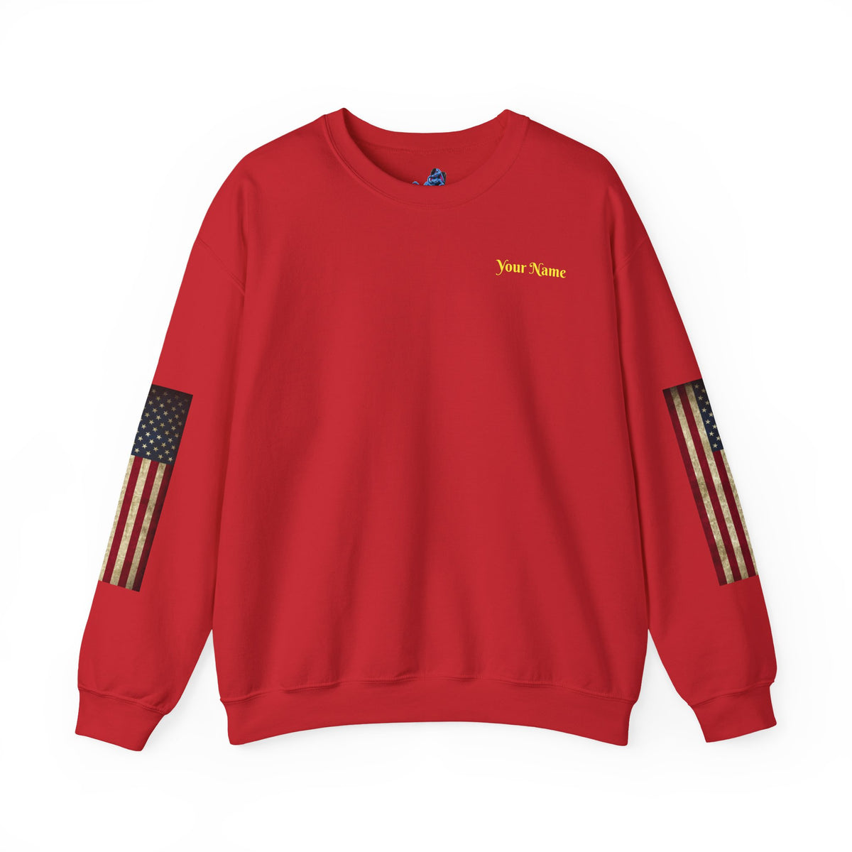 Patriotic Revolutionary War Crewneck Sweatshirt — Vintage American Flag Sleeves - Personalized