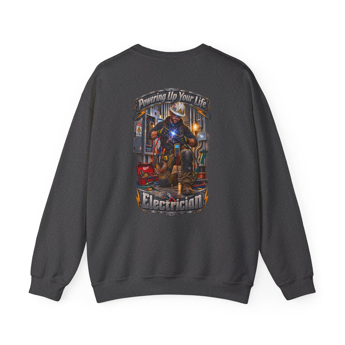 Electrician Crewneck Sweatshirt — 'Powering Up Your Life' Tradesman Gift - Personalized