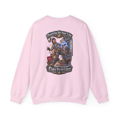 Funny Electrician Crewneck Sweatshirt — 'Powering Up Your Life' Tradesman Gift