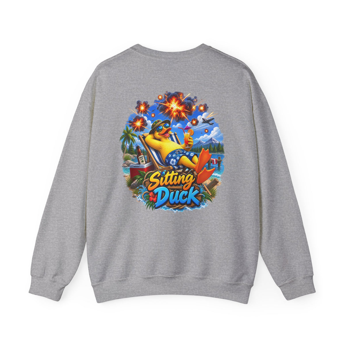 Sitting Duck Graphic Sweatshirt – Colorful Tropical Duck Illustration