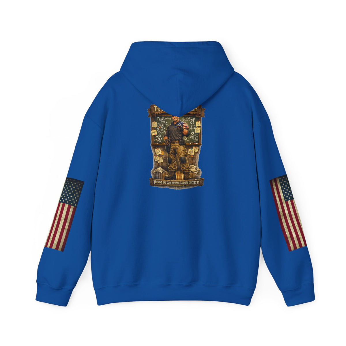 Patriotic Veteran Tribute Hoodie — American Flag Sleeves & Military Honor Back Print