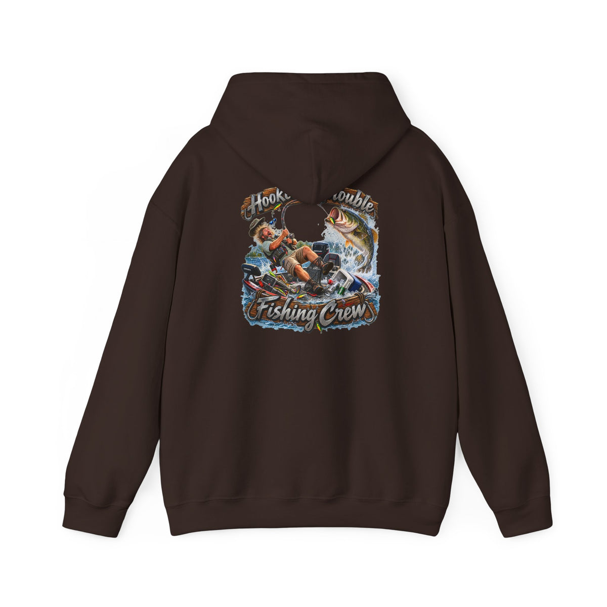 Fishing Crew Hoodie — "Hooked on Trouble" Graphic Hoodie