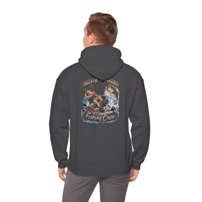 Fishing Crew Hoodie — "Hooked on Trouble" Graphic Hoodie