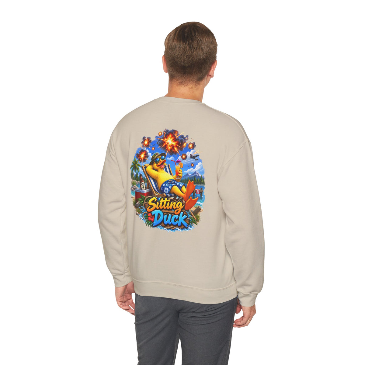 Sitting Duck Graphic Sweatshirt – Colorful Tropical Duck Illustration