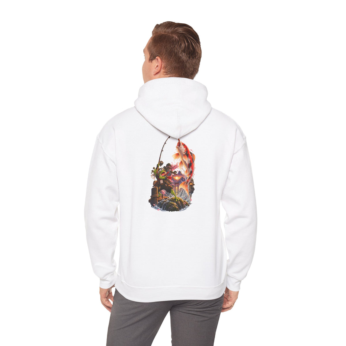 Hoodie - Koi Fish Garden Back Print Hoodie (Japanese Pond, Tranquil Zen Design)