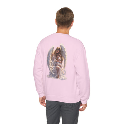 Angel Mother & Child Crewneck Sweatshirt – Serene Guardian Graphic Pullover