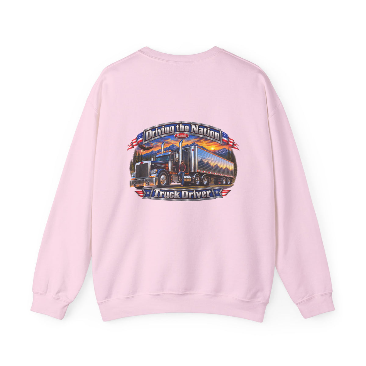 Truck Driver Crewneck Sweatshirt — "Driving the Nation" Patriotic Semi-Truck Design
