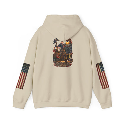 Patriotic Revolutionary War Hoodie — Vintage American Flag Sleeves