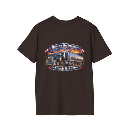 Truck Driver Crewneck T-Shirt— "Driving the Nation" Patriotic Semi-Truck Design - Personalized