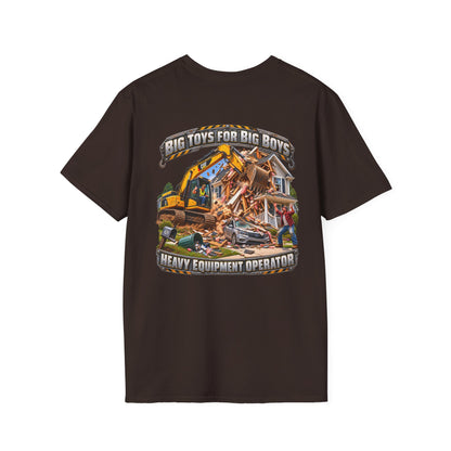 Funny Heavy Equipment Operator T-Shirt — "Big Toys for Big Boys" Construction Truck Graphic