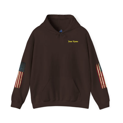 Patriotic Revolutionary War Hoodie — Vintage American Flag Sleeves - Personalized