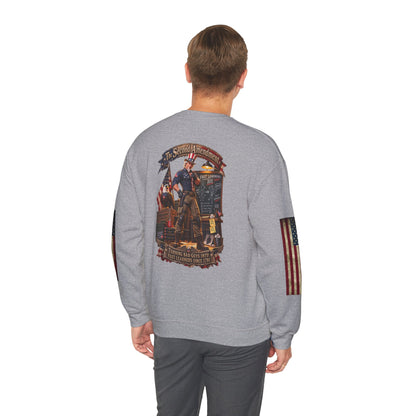 Patriotic Revolutionary War Crewneck Sweatshirt — Vintage American Flag Sleeves - Personalized