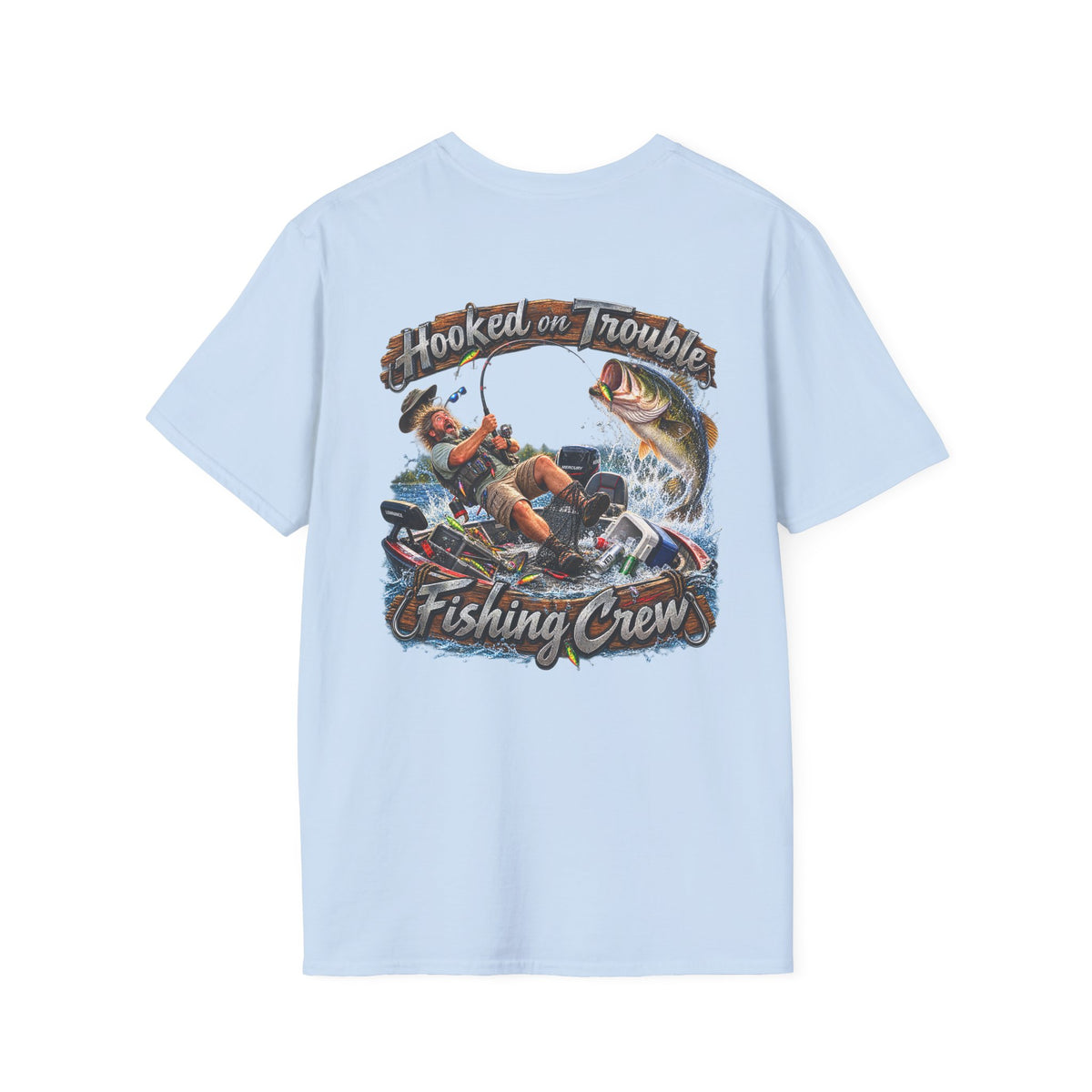 Fishing Crew T-Shirt — "Hooked on Trouble" Graphic T-Shirt - Personalized