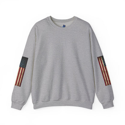 Patriotic Revolutionary War Crewneck Sweatshirt — Vintage American Flag Sleeves