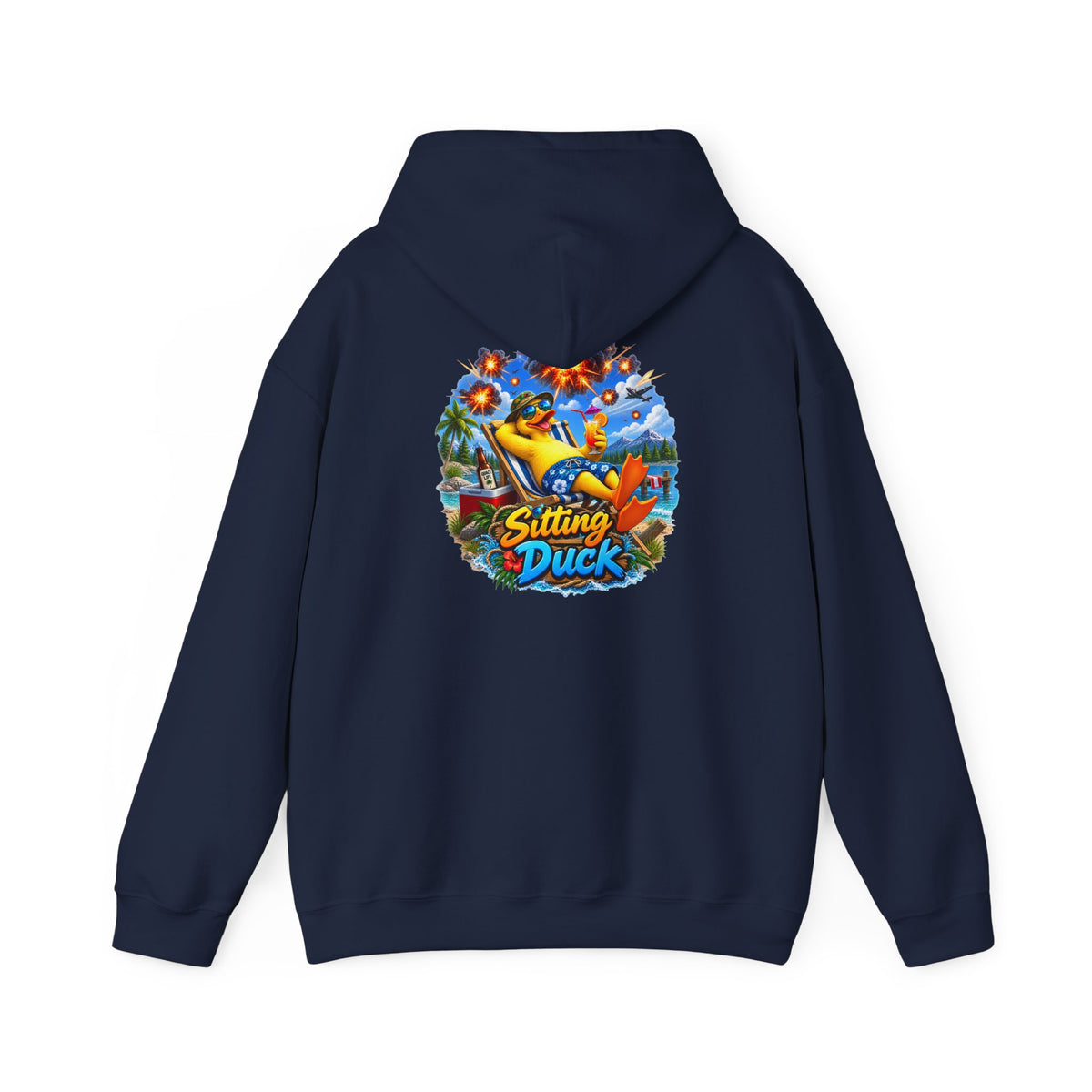 Sitting Duck Graphic Hoodie – Colorful Tropical Duck Illustration