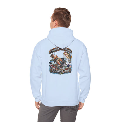 Fishing Crew Hoodie — "Hooked on Trouble" Graphic Hoodie