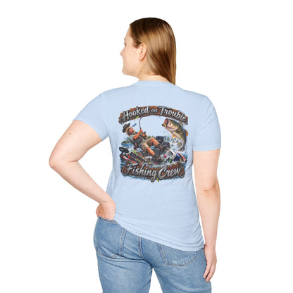 Fishing Crew T-Shirt — "Hooked on Trouble" Graphic T-Shirt