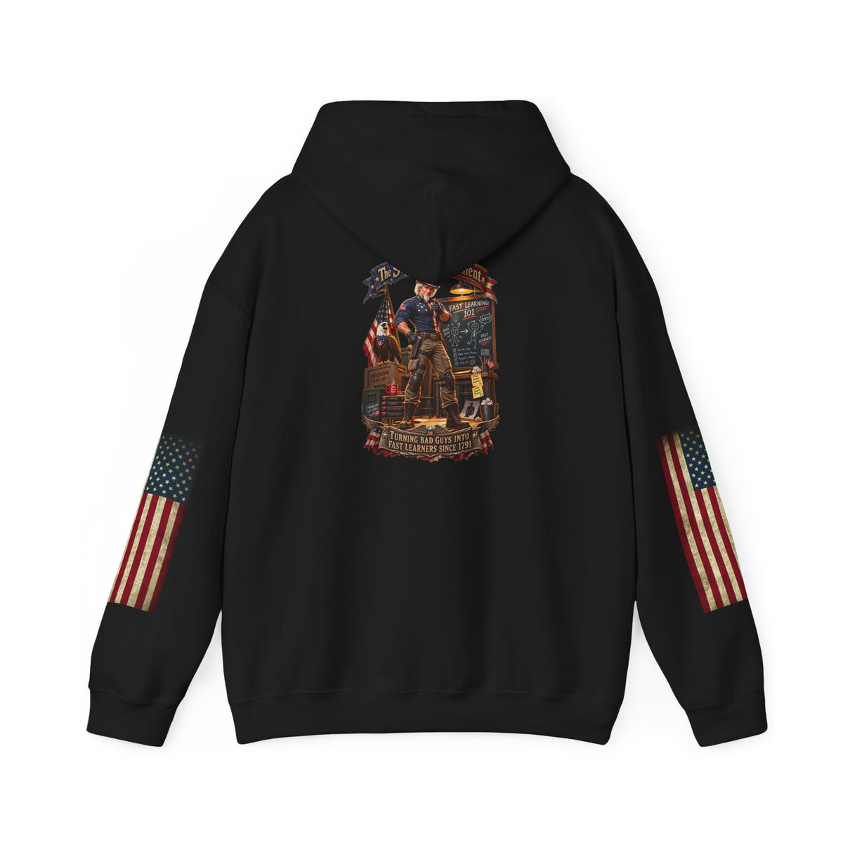 Patriotic Revolutionary War Hoodie — Vintage American Flag Sleeves - Personalized