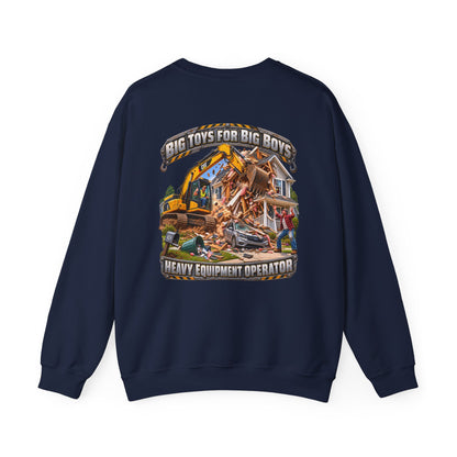 Funny Heavy Equipment Operator Crewneck Sweatshirt — "Big Toys for Big Boys" Construction Truck Graphic - Personalized