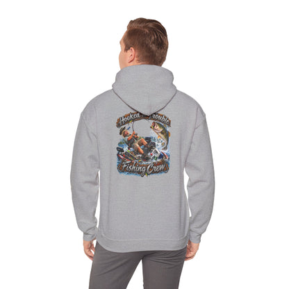 Fishing Crew Hoodie — "Hooked on Trouble" Graphic Hoodie