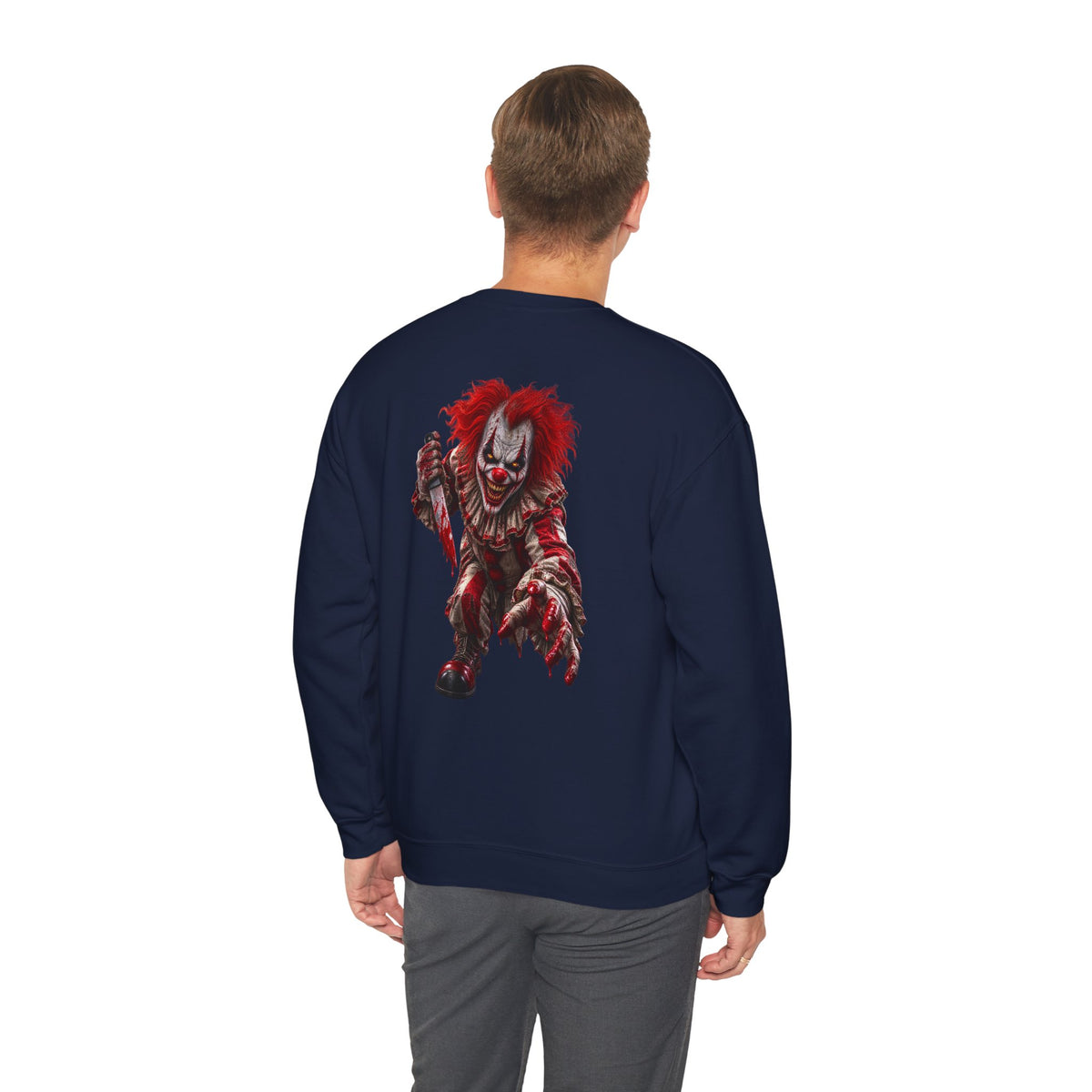 Horror Clown Graphic Sweatshirt — Creepy Red Pennywise Style Back Print - Personalized