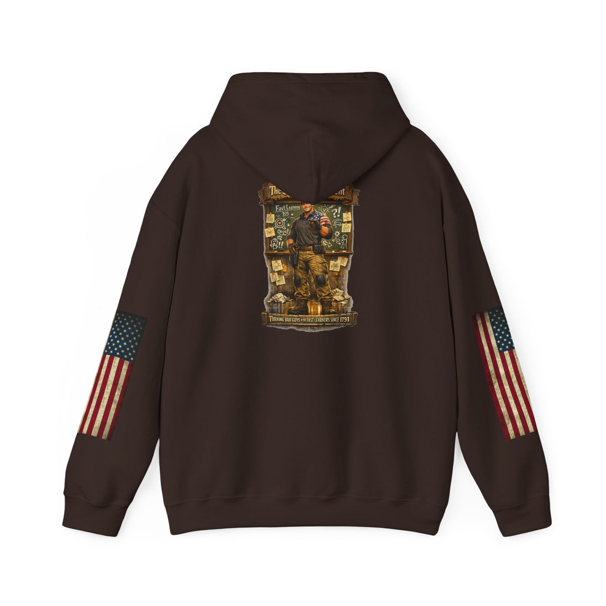 Patriotic Veteran Tribute Hoodie — American Flag Sleeves & Military Honor Back Print - Personalized