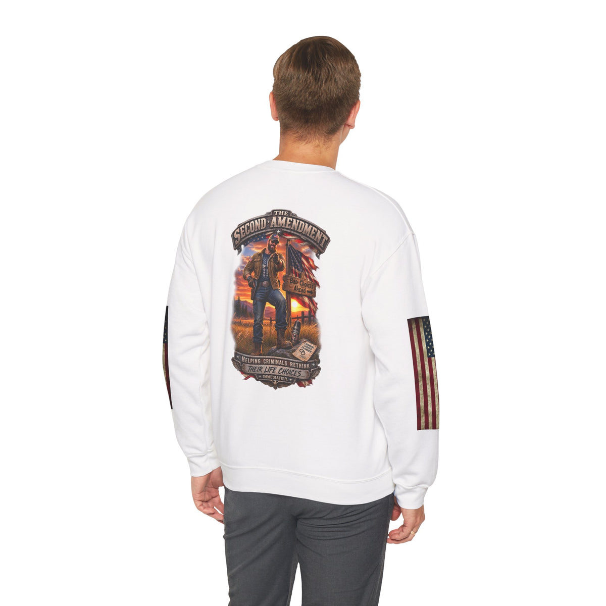 Veteran Tribute Crewneck Sweatshirt — American Flag Sleeve Patriotic Military Sweatshirt - Personalized