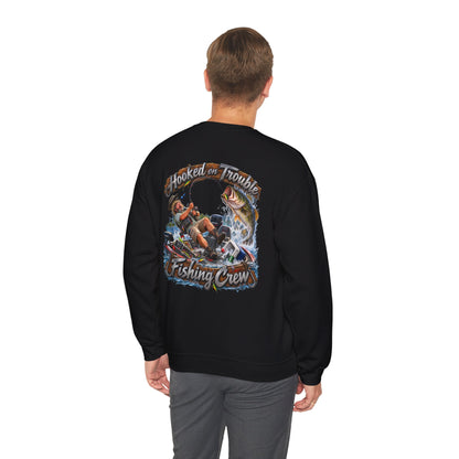 Fishing Crew Sweatshirt — "Hooked on Trouble" Graphic Crewneck - Personalized