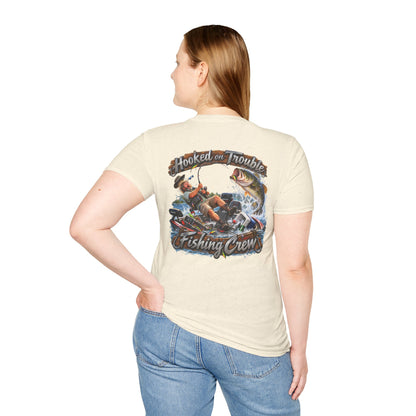 Fishing Crew T-Shirt — "Hooked on Trouble" Graphic T-Shirt - Personalized