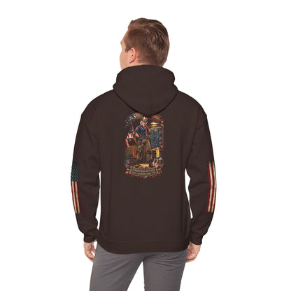Patriotic Revolutionary War Hoodie — Vintage American Flag Sleeves