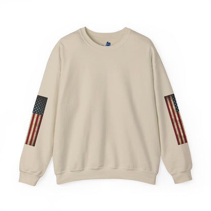 Veteran Tribute Crewneck Sweatshirt— American Flag Sleeve Patriotic Military Sweatshirt