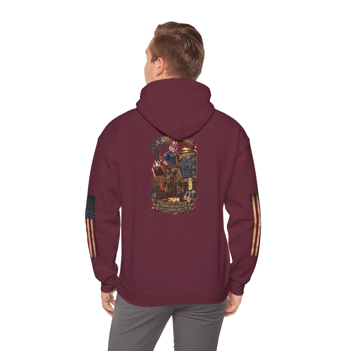 Patriotic Revolutionary War Hoodie — Vintage American Flag Sleeves - Personalized